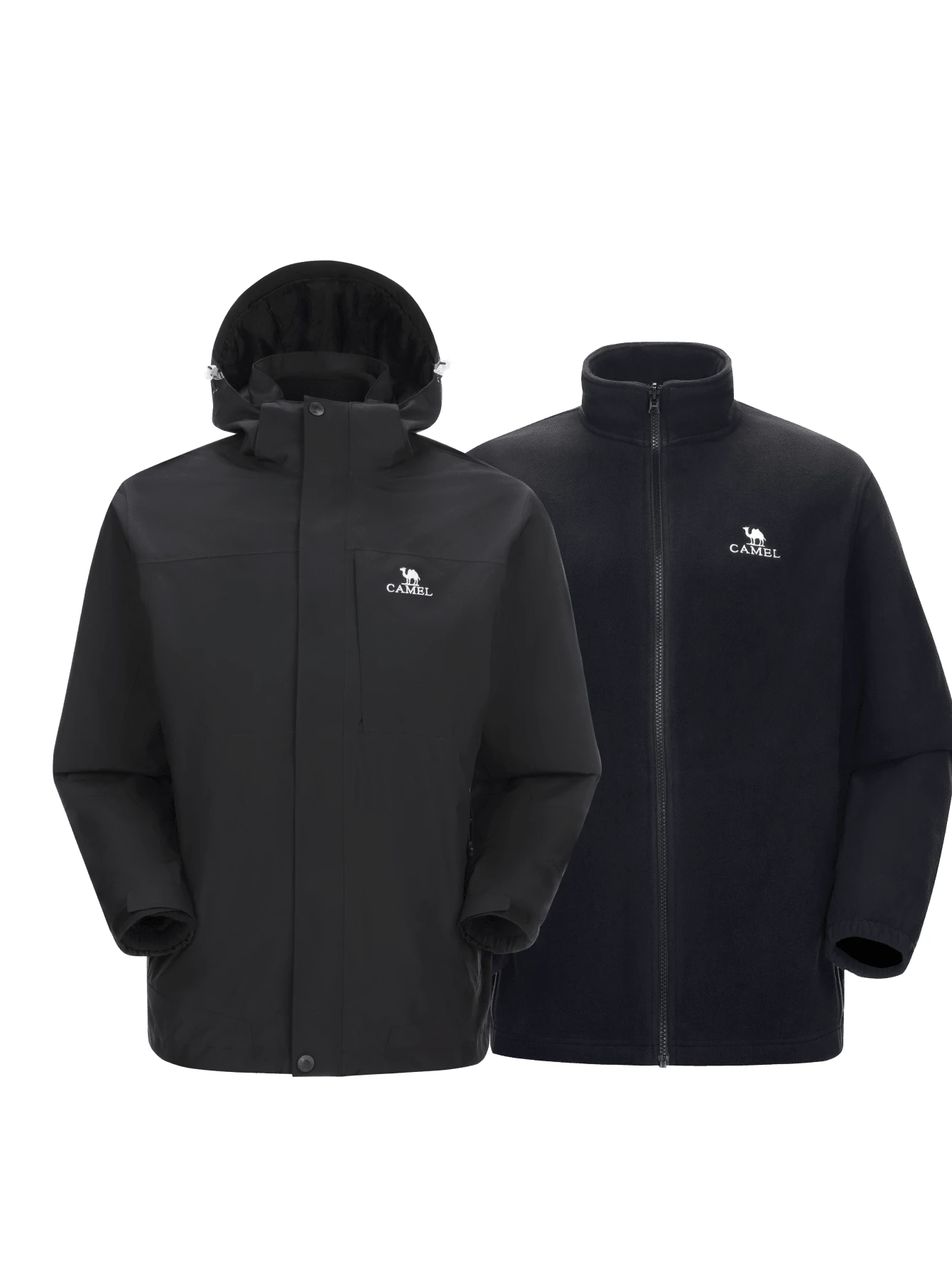 CAMEL CROWN Men's 3-In-1 Winter Jacket With Fleece Liner, Waterproof Windproof Hooded Outdoor Coat, Detachable Fleece Jacket, Suitable For Hiking, Camping And Skiing - Black - View 1