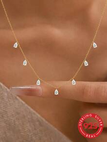 1pc S925 Sterling Silver Romantic Fluid Tassel Water Drop Pendant Clavicle Necklace, Delicate Luxury High-End Neck Accessory For Women, Niche Personalized Design For Date, Party, Gift For Lover, Friend, Holiday, Birthday - Water Drop - View 13