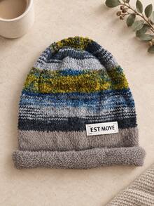 Women's Multi-Color Striped Loose Knit Beanie, Soft & Warm Winter Casual Street Style Headwear - Hat - View 8