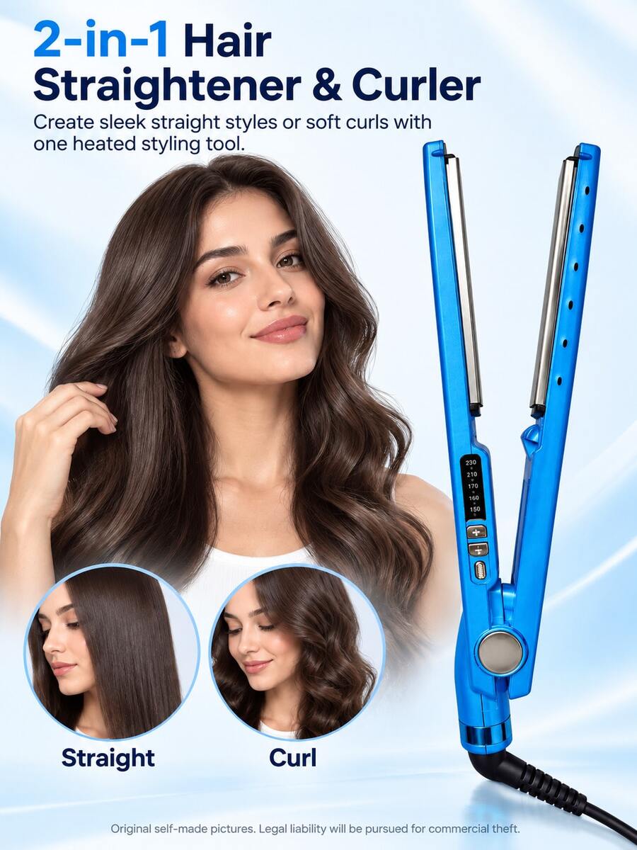 Blue Flat Iron Hair Straightener And Hair Curling Iron For Hair, Hair Curler For Hair And Hair Curlers, Curling Hair Tool And Hair Tools For Styling, Hair Salon Equipment And Hairstylist Essentials, Hair Curl And Curls For Curly Styles And Hair Care