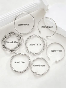 7pcs/Set Personalized Exaggerated Punk Street Style Geometric Pattern Women's Bracelet Set, Suitable For Vacation, Party, Date, Travel, Shopping, Daily Wear - Multicolor - View 3
