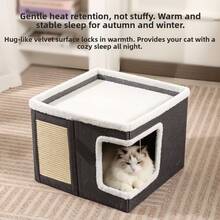Luxury Multi-Layer Cat House - 2-Tier Bed, Toy Tunnel, Foldable Sofa, Climbing Rope And Soft Cushion - Indoor/Outdoor Cat Play Cube, Velvet Hanging Ball, Durable Nylon Frame And Canvas Material - Perfect Comfortable Home All Year Round - one-size - View 1