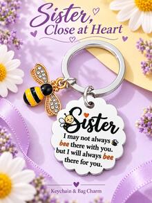 1pc/3pcs Sister Bee Keychain, Scalloped Bag Charm With Always Bee There For You Message, Thanksgiving And Christmas Gift For Sister, Purse Accessory - Multicolor - View 4