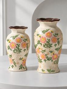 1pc Vintage French Country Style Ceramic Vase For Hydroponic Fresh Flower Arrangement, Rose, Living Room Dining Table Decor Ornament With Premium Feel, Suitable For Living Room Decor, Room Decor, Holiday Gift, Aromatherapy Candle, Birthday Wedding Newlywed Gift Souvenir Ornament - Pink Chrysanthemum - View 7
