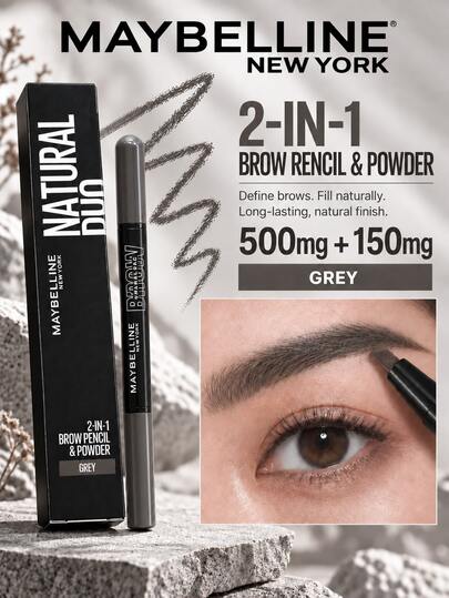 Maybelline Dual-Ended Triangular Eyebrow Pencil, Smoky Grey 500mg+150mg, Ultra-Fine, Long-Lasting, Waterproof, Sweat-Proof. Smudge-Proof, Natural, 3D, Easy To Apply