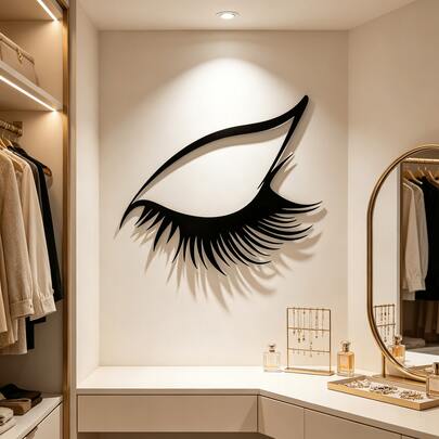 1pc Black A-Metal Large Eye & Eyelash Wall Decor, Luxury Style Makeup Room Vanity Wall Ornament, Minimalist 3D Mirror Wall Sticker, Beauty Nail & Lash Salon Background Wall Hanging, Bedroom Makeup Area Soft Decor, Exquisite Niche Holiday Gift, Creative Gift For Best Friend Birthday, Housewarming, Anniversary