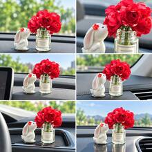 Mini Silk Flower Vase And Floral Bunny Car Decorations, Small Center Console And Dashboard Ornaments For Vehicle Interior Styling, Cute Decorative Accents For Cars And Desktop Displays - One Size - View 2