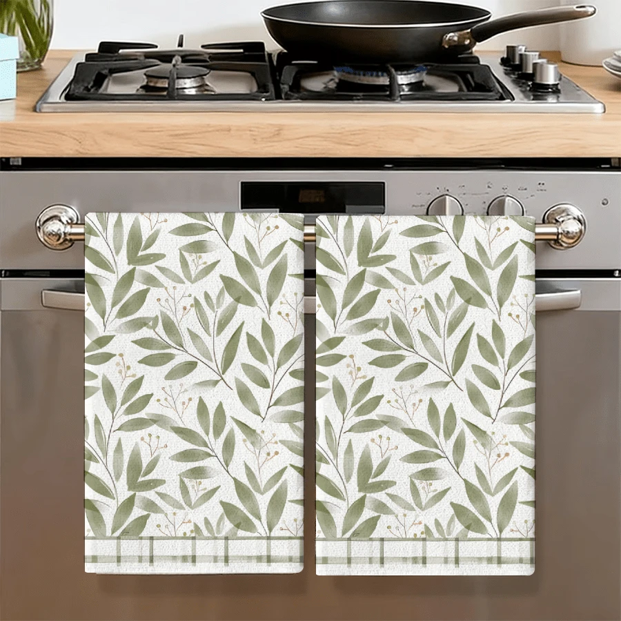 2pcs/Set, Country Style Kitchen Towels, Towel Set, Farmhouse Decor, Housewarming Gift, Absorbent Hand Towels, Kitchen Dish Towels, Kitchen Decorative Towels - White - View 1