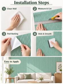 SUPSTICKER Striped Self-Adhesive Wallpaper, Removable PVC Wall Sticker, 15.7*47.2 Inches/15.7*118.1 Inches, 4 Styles, Suitable For Bedroom, Living Room Home Decor - Striped - View 10