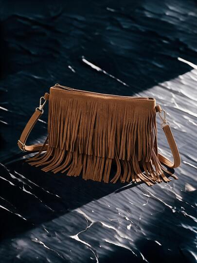 Women's Fashion Vintage Small Bag, British Style Small Purse, Versatile Small Square Bag With Tassels, Shoulder Crossbody Bag, Vintage Bohemian Vibe, Compact And Spacious, Lightweight, Perfect For Travel And Vacation Dresses With A Casual Atmosphere