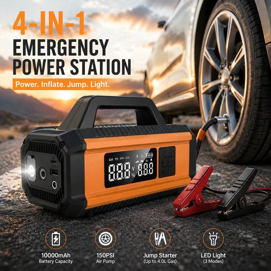 Car Emergency Jump Starter Power Supply, Portable All-In-One Car Air Pump, High-Pressure Air Pump, Jump Starter, And Blower Compressor All-In-One - Emergency Jump Starter - View 1