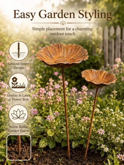 Metal Lotus Garden Stake, Iron Art Outdoor Decor, Rustic Yard Sculpture, Easy To Install, Suitable For Garden Lawn, Flower Bed Path, Zen Garden Accent, Elegant Art, Indoor And Outdoor Use, Holiday Gift!!