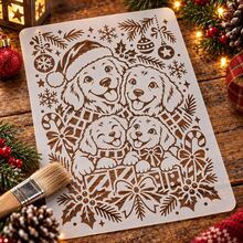 Christmas Animal Stencil Set, Reusable PET Festive Holiday Painting Stencils, Xmas Cat Dog Rabbit Owl Hollow Template With Snowflake Gift Ornament Motifs, For Wall, Canvas, Fabric, Home Decoration, DIY Art Craft Projects For Holiday Season Decorating - Sets - View 13
