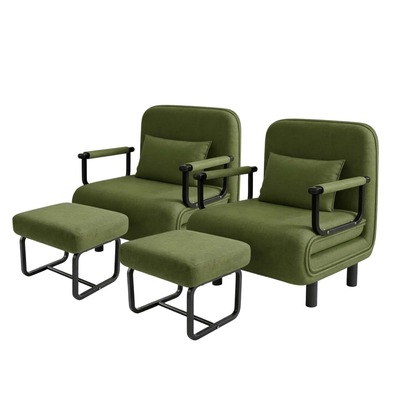 Sofá cama convertible de 2 piezas con 2 taburetes, respaldo ajustable en 5 posiciones, versátil como sillón o cama, disponible en 7 colores, cama de invitados que ahorra espacio