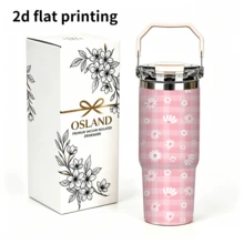 1/5pcs 30oz Portable Insulated Tumbler, Pink Plaid Bottom With White Daisy Flat Print, With Portable Handle Flip Lid, Stainless Steel Vacuum Insulation, Keeps Cold And Hot. Fresh And Soft Pastoral Style, Large Capacity Suitable For Outdoor Carry, Simple And Elegant, Perfect For Daily Use Or As A Thoughtful Gift For Your Best Friend. - Checkered Daisy - View 8