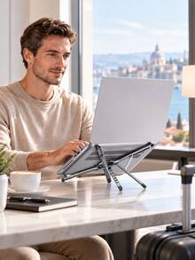 Foldable Laptop Stand, Adjustable Aluminum Alloy Laptop Base, Portable 360 Degree Rotating Computer Stand, Ergonomic Desktop Stand, Suitable For Macbook Laptop Tablet, Height Adjustable Heat Dissipation Design, Travel Office Workstation Accessory, Universal Device Stand - View 5