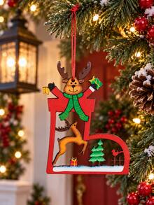 1pc Reindeer Hanging Ornament Red Green Rustic Farmhouse Holiday Tree Pendant With Deer Gift Pine Tree Design For Christmas Tree Door Knob Fireplace Garland Window Party Home Decor Winter Seasonal Gifting - Style - E - View 3