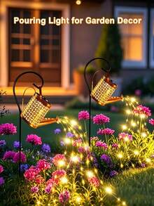 Solar Powered Watering Can String Lights, Metal Garden Decor Watering Can Light, Outdoor Creative Lighting, Waterproof Hanging Light, Landscape LED Garden Lawn Decoration, Solar Garden Light, Yard Decoration Light, Suitable For Outdoor Path, Lawn, Yard And Pathway Lighting - Multicolor - View 2