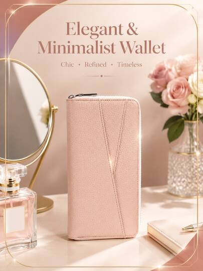 RFID Anti-Theft Women's Wallet, Large Capacity Litchi Grain Leather Long Zipper Clutch, Minimalist Card Holder Phone Wallet