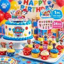 25pcs New Cartoon Paw Patrol Birthday Party Cake Toppers, Backdrop Banners, Paw Patrol Theme Party Decorations, Cake Decor Ornaments - Multicolor - View 2