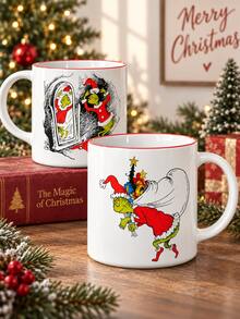 The Grinch The Christmas Ceramic Rinse Cup With Handle, Cartoon Character Print Mouthwash Cup And Toothbrush Holder, Bathroom Vanity Sink Countertop Accessory For Daily Use, Festive Holiday Decor And Christmas Gift - Multi-color - View 8