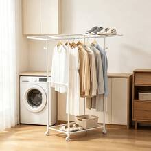 Multifunctional Rotating Floor Drying Rack, Thickened Steel Tube With Strong Load-Bearing, Tall Hanging Area For Long Dresses, Top Storage For Shoes, Space-Saving Vertical Coat Rack For Small Apartments - Multicolor - View 14