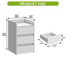 Yitahome Bedside Table With 3 Drawers, Nightstand End Table, Water-Resistant Storage Side Table, 35x40x59cm - White - View 3
