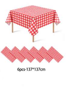 1/6/12PCS-137*274cm Red And White Plastic Checkered Tablecloth, Decorative Disposable Red Plaid Tablecloth, Suitable For Picnic, Farm, Birthday, Wedding Rectangular Tablecloth, Party Tablecloth, Christmas - Multicolor - View 14