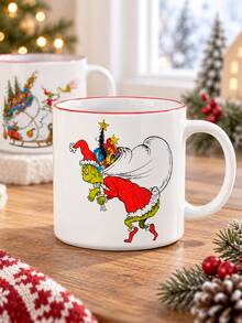 The Grinch The Christmas Ceramic Rinse Cup With Handle, Cartoon Character Print Mouthwash Cup And Toothbrush Holder, Bathroom Vanity Sink Countertop Accessory For Daily Use, Festive Holiday Decor And Christmas Gift - Multi-color - View 10