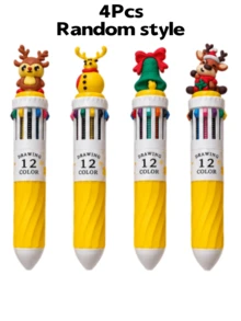 4pcs Christmas Theme 12-Color Ballpoint Pens With Santa Claus, Reindeer And Other Designs, Suitable For Students' Daily Writing, Party Gifts, Note-Taking, And As Christmas Gifts For Children From Parents - Multicolor - View 10