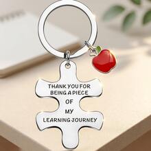 Zinc Alloy Puzzle Keychain With Red Apple Pendant, Thank You Teacher Back To School Gift Charm - Multicolor - View 1