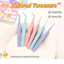 2/3/6 Sets Straight + Curved Macaron Color Stainless Steel Tweezers Set, Precision Straight Head & Curved Head Dual-Use False Eyelash Tweezers With Transparent Plastic Protective Cover, Easy To Carry. Matte Anti-Slip Spray Coating Process, Complete Tweezers Tip Without Slipping, Firm Grip Without Slipping, Pointed Tip Resistant To Deformation. Suitable For False Eyelash Application, Nail Art Rhinestone Application, Scrapbook Stickers, DIY, Handmade Collage, Perler Beads And More. Sturdy And Durable, Portable Makeup Accessory Tool, Multiple Colors Available, Meets Daily Makeup And Handmade Creation Needs, Beginners Can Easily Use. - Straight and Curved Tweezers Set - View 1