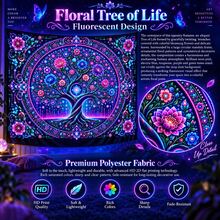 2D Flat Pattern, Single "Tree Of Life" Tapestry, Featuring Vibrant Mandala Design With Floral And Scroll Patterns. It Glows Under Fluorescent Light, Suitable For Wall Decoration, Bedroom Background Decor And Party Decoration. - Multicolor - View 10