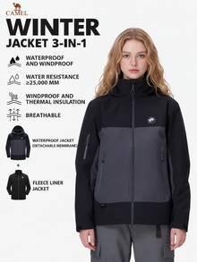 CAMEL CROWN Women's Waterproof Warm Winter Fleece Lined Hooded Snowboard Jacket - Phantom Black/Ink Gray - View 1