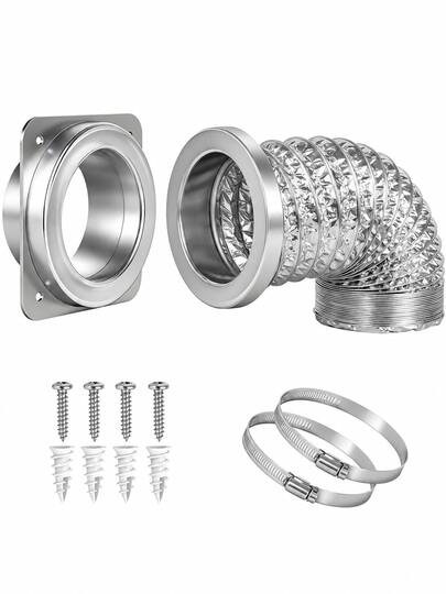 1 Set Magnetic Dryer Vent Connector Kit, 4 Inch Quick Connect & Disconnect Dryer Vent Coupling With Airtight Seal, 3.3FT Aluminum Foil Exhaust Hose, Wall Flange & 2 Clamps For Laundry Room Dryer Setup