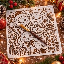 Christmas Animal Stencil Set, Reusable PET Festive Holiday Painting Stencils, Xmas Cat Dog Rabbit Owl Hollow Template With Snowflake Gift Ornament Motifs, For Wall, Canvas, Fabric, Home Decoration, DIY Art Craft Projects For Holiday Season Decorating - Sets - View 14