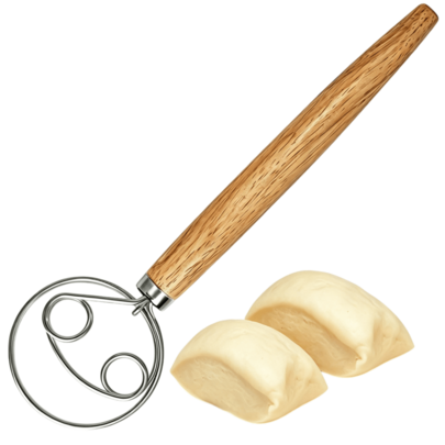 Manual Stainless Steel Batter Whisk, Stainless Steel Danish Dough Mixer, -Handheld Mixer And Batter Blender For Making Bread, Pastry And Pizza Dough-Manual Kitchen Baking Tool With Wooden Handle-Food Contact