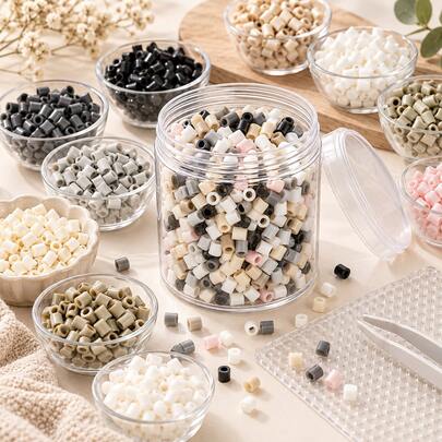 2.6mm Sundymot Fuse Beads, Black White Gray Color Scheme Individually Packaged, 5000pcs+ With Bottle Storage, Easy To Store, DIY Pendant Keychain, Jewelry Making Craft Supplies, Graduation Season Back To School, Christmas, Party Birthday Gift, Multi-Color 2.6mm Fuse Beads Bulk Refill Kit