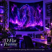 2D Flat Black Leopard Print Tapestry, Pattern Of Black Leopard Print, Flames, Starry Sky And Rocks, Glows Under Fluorescent Light, Suitable For Wall Decoration, Bedroom Background Decoration Or Party Decoration. - Multicolor - View 8
