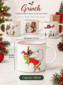 The Grinch The Christmas Ceramic Rinse Cup With Handle, Cartoon Character Print Mouthwash Cup And Toothbrush Holder, Bathroom Vanity Sink Countertop Accessory For Daily Use, Festive Holiday Decor And Christmas Gift - Multi-color - View 9