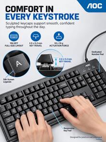 AOC KM151 Keyboard And Mouse Combo Wired Full-Size Office Keyboard Splash-Resistant Plug And Play Computer Keyboard - View 3
