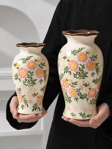 1pc Vintage French Country Style Ceramic Vase For Hydroponic Fresh Flower Arrangement, Rose, Living Room Dining Table Decor Ornament With Premium Feel, Suitable For Living Room Decor, Room Decor, Holiday Gift, Aromatherapy Candle, Birthday Wedding Newlywed Gift Souvenir Ornament - Pink Chrysanthemum - View 3