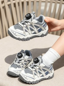Big Kids Unisex Grey & Blue Mesh Thick Sole Sports Shoes, Rotary Buckle Design, Breathable & Non-Slip, Suitable For School, Running, Outdoor & Daily Wear - Grey - View 10