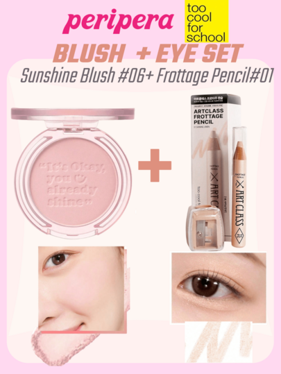 Too Cool for School K-Beauty Peripera Paleta de Rubor Mate + Barra de Sombra de Ojos Aegyo-Sal, Textura Fina, Color de Larga Duración, Multifuncional, Textura Cremosa, Set de Maquillaje Coreano