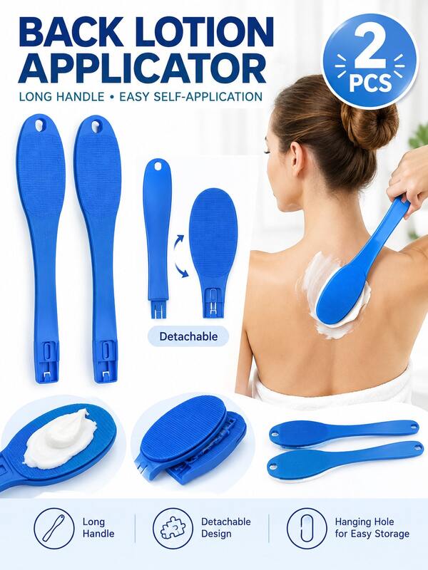2pcs Back Lotion Applicator, Long Handle Body Lotion Applicator, Detachable Body Cream Applicator Brush With Hanging Hole, Easy Self-Application For Lotion, Tanning Oil & Body Care, Home Skincare Tool