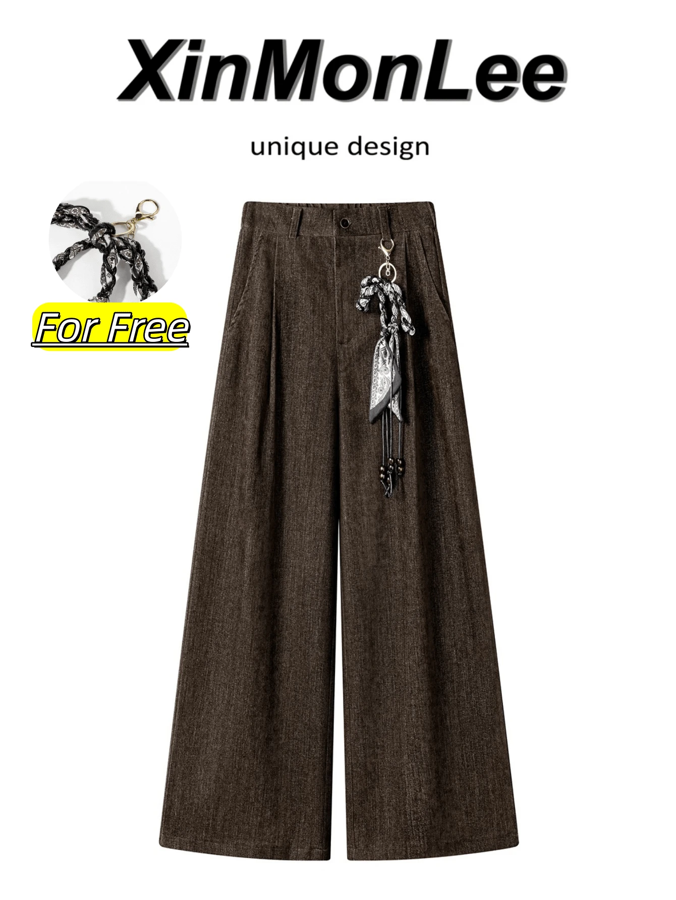 Autumn/Winter Premium Coffee Color Wide Leg Casual Pants, Versatile Loose Fit For Vacation - Coffee Brown - View 1