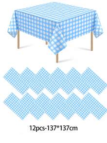 1/6/12PCS-137*274cm Light Blue And White Plastic Plaid Tablecloth, Decorative Disposable Light Blue Checkered Tablecloth, Suitable For Picnic, Farm, Birthday, Wedding Rectangular Tablecloth, Party Tablecloth - Light Blue - View 13