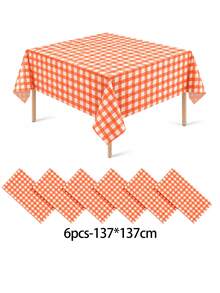 1/6/12PCS-137*274cm Orange And White Plastic Checkered Tablecloth, Decorative Disposable Orange And White Plaid Tablecloth, Suitable For Picnic, Farm, Birthday, Wedding Rectangular Tablecloth, Party Tablecloth, Halloween, Autumn Decoration - Orange - View 15