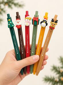 12Pcs Christmas Theme Cartoon 3D Shaped Retractable Neutral Pen Set (Includes 6 Pens And 6 Refills), Suitable For Student Learning, Office Work, Christmas Stocking Fillers, Christmas Party Gifts, New Year Gifts - Multicolor - View 9