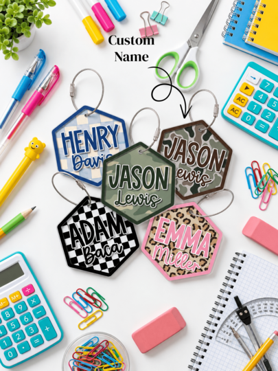 Personalized Acrylic Kids Name Bag Tag, Backpack Keychain Tag, Water Bottle Diaper Bag, Lunchbox Name Tag, School Name Plate